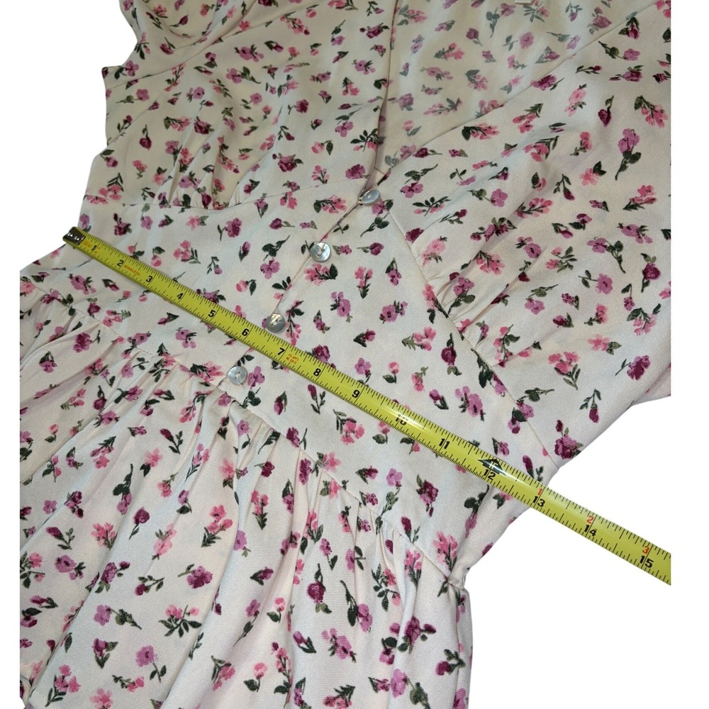 Hint of Blush Womens Floral Peplum Top Cream Pink V-Neck Smocked Back Size M - Picture 7 of 9